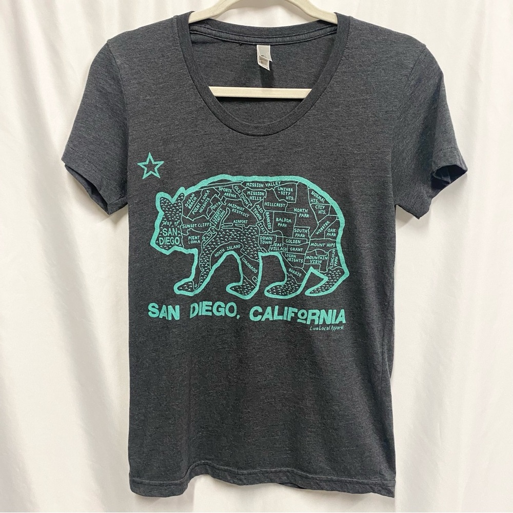 American Apparel San Diego Dark Gray & Teal California Bear Scoop Neck Tee